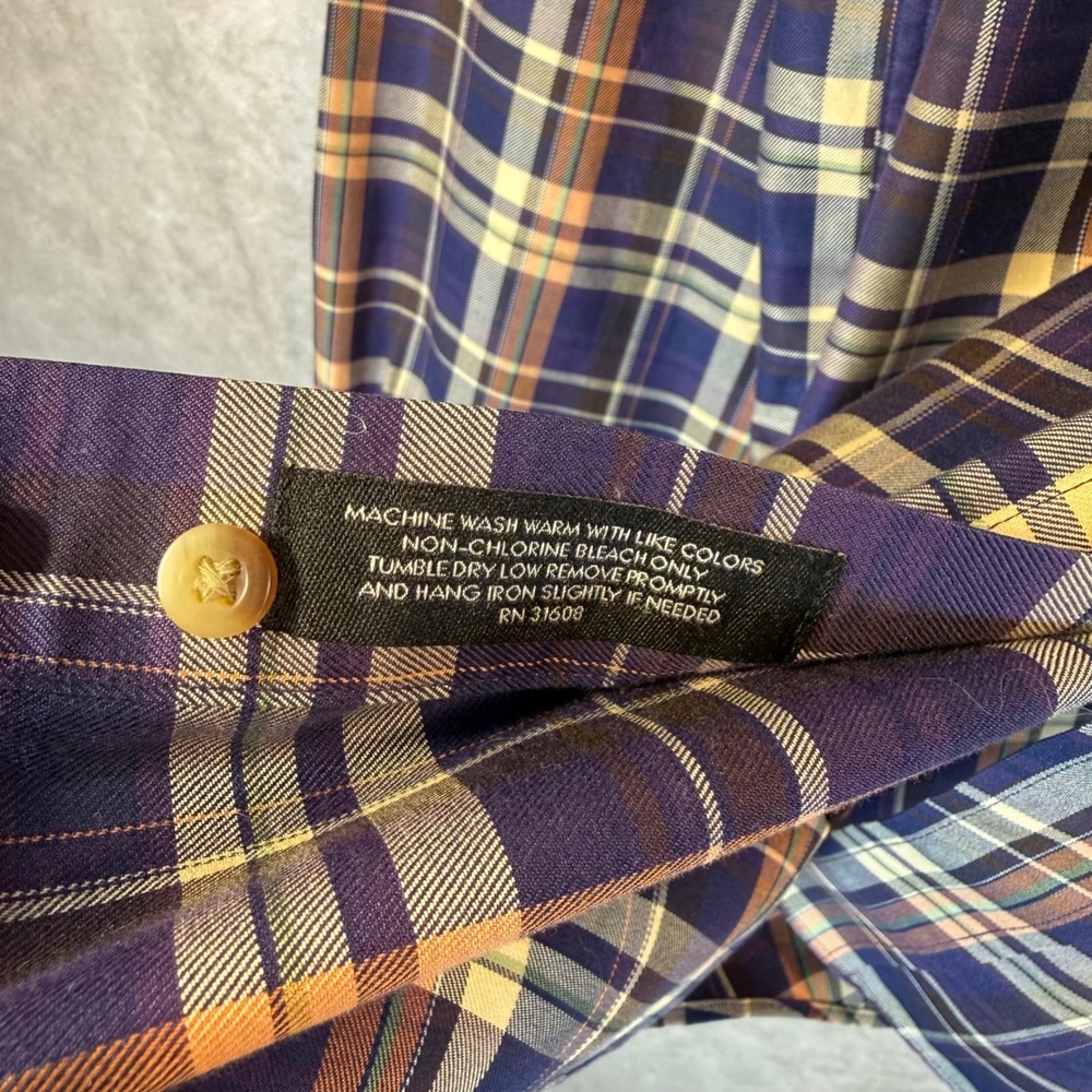 Jos A Bank Shirt Mens Large Purple Plaid Traveler's Collection LS Prep Business - Picture 5 of 8
